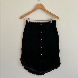 Mod Ref Black Button Up Denim Frayed Skirt